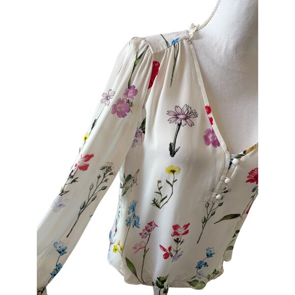 Parker Cassidy Floral Print Silk Top White S - Picture 5 of 10